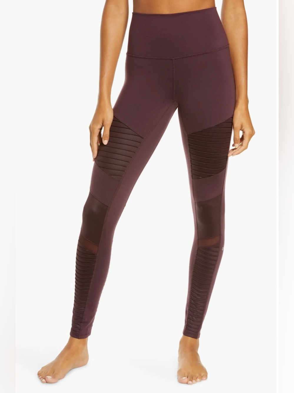 ALO Yoga Women’s Ribbed Panel High Waist Moto Leggings Size XXS Color Plum